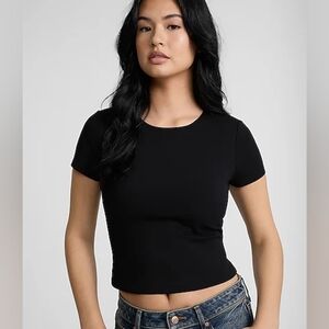 Express Black Body Contour Crew Neck Short Sleeve Baby Tee Size Small